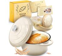 KRUSTENZAUBER Olla de hierro fundido para hornear pan esmaltado, incluye cesta de fermentación, 26 cm, olla esmaltada con accesorios, ideal como sartén para pan, pan, molde para hornear pan con tapa
