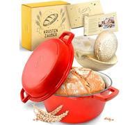 KRUSTENZAUBER Olla de hierro fundido para hornear pan [incluye cesta de fermentación] - Olla de esmalte de alta calidad de 26 cm - Olla de hierro fundido ideal para hornear, olla de hierro fundido