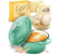 KRUSTENZAUBER Pan con tapa y cesta de fermentación para hornear pan en casa | Pan de hierro fundido como accesorio para hornear pan con cesta de fermentación e instrucciones para pan de masa madre casero