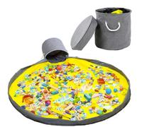 KRUZZEL Bolsa organizadora de juguetes con manta de juego integrada, almacenamiento rápido y práctico, ideal para piezas pequeñas, bloques de construcción y muñecos, diseño portátil y plegable,