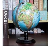 KRXSOBNV Globo terráqueo, Globo geográfico topográfico en Relieve Elevado 3D Brillante con Ar y Base de Madera Negra Mapa HD Marcado Texto Claro(A)