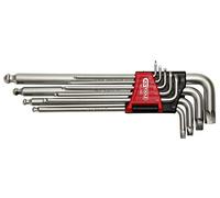 KS Tools 151.2800 - Juego de llaves allen de 1,5 a 10 mm, 9 llaves macho - Llave 6 caras, acero templado, con estuche de almacenamiento, cabeza esférica para uso especial