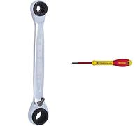 KS Tools 503.4565 Llaves de tuerca de carraca dobles GEARplus 4 en 1,reversibles, 10x13x17x19 mm & STANLEY 0-65-410 - Destornillador aislado vde 1000v FatMax plana 2,5 x 50 mm