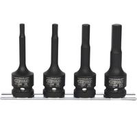 KS Tools 515.1105 1/2" Juego de llaves de vaso de impacto con punta para tornillos con encastre hexagonal, largas, 4 pzs