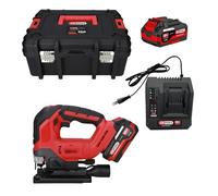 KS Tools 515.4780F - Sierra de calar inalámbrica de 18 V sin escobillas en estuche con 2 baterías 4 Ah y cargador - Movimiento péndulo 4 posiciones - Sierra de calar profesional de madera de metal