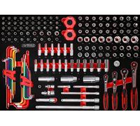 KS Tools 811.0156 Juego de llaves de vaso de 1/4'' + 3/8'' en inserto de gomaespuma, 156 pzs