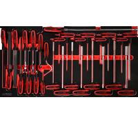 KS Tools 813.0028 Juego llaves acodadas con mango en T y limas en inserto de gomaespuma, 28 pzs