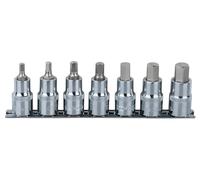 KS Tools 918.1335 1/2" Juego de llaves de vaso con punta para tornillos con encastre hexagonal CHROMEplus, 7 pzs 5-14 mm, cortas