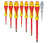 KS Tools 922.6218 - Juego de 7 destornilladores de doble material aislados 1000 V, ranura de pH y destornillador de prueba LED, resistentes a los productos químicos