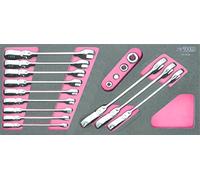 KS Tools GearPlus 713.2028 módulo de llaves combinadas con trinquete con cabeza inclinable de cierre con adaptadores 16 piezas
