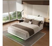 KSFASHZ Cama Tapizada 140x190 con Almacenaje, Cama Matrimonio con LED USB, Camas Matrimoniales con CanapéCama Doble Tapizada con CabeceroCama Doble MatrimonioCama de MatrimonioTapizado , Sin colchón
