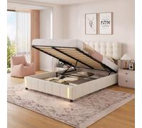 KSFASHZ Cama Tapizada 140x190 con Almacenaje, Camas Matrimoniales con Luces LED, Cama Canape 140x190 con CabeceroCama de Matrimonio TapizadoCama Doble MatrimonioCama DobleTapizada, Sin colchón