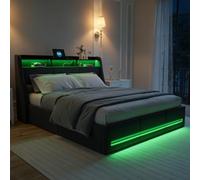 KSFASHZ Cama Tapizada 140x190 con Almacenaje, Camas Matrimoniales con Luces LED y Enchufe USB, Cama Canape 140x190 con CabeceroCama de Matrimonio TapizadoCama DobleMatrimonio, Sin colchón