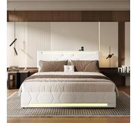 KSFASHZ Cama Tapizada 160x200 con Almacenaje, Cama Matrimonio con LED USB, Camas Matrimoniales con CanapéCama Doble Tapizada con CabeceroCama Doble MatrimonioCama de MatrimonioTapizado , Sin colchón