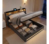 KSFASHZ Cama Tapizada 160x200 con Almacenaje, Camas Matrimoniales con Luces LED y Enchufe USB, Cama Canape 160x200 con CabeceroCama de Matrimonio TapizadoCama DobleMatrimonio, Sin colchón