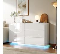 KSFASHZ Mueble Aparador de Salón Moderno LED, Mueble para TV LED, Aparador Bajo para Comedor Moderno con 2 Puertas y 3 Cajones Aparador LED para TV Aparador Moderno Vitrina para Comedor LED, 160×35×76
