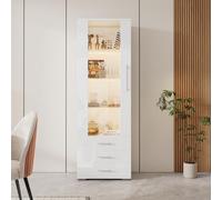 KSFASHZ Vitrina Salon Blanca con Luz, Vitrinas para Salon Blanca, Vitrinas Blancas CristalVitrinas Comedor Vitrina BlancaVitrina Alta Estanteria VitrinaCristal Estrecha y Alta, 60×35×180CM