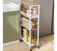 Kssiaz Carro de Almacenamiento Delgado con Ruedas, Carrito Pequeño de 4 Niveles con Manija, Profundidad de 7,1", Altura Ajustable, Estante Móvil Multiusos para Cocina, Baño, Lavadero, Blanco