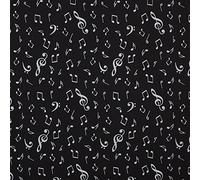 Kt KILOtela - Tela Loneta Estampada, Decoración, Tapizar, Sillas, Cojines, Cortinas, Bolsos, Manteles, 100 cm Largo x 280 cm Ancho, Notas Musicales, Negro, Blanco - 1 Metro
