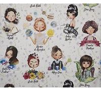 Kt KILOtela - Tela Loneta Estampada Digital, Half Panamá Algodón, Decoración, Tapizar, Cojines, Mantel, Manualidades, 100 cm Largo x 280 cm Ancho, Girl Power, Mujeres Importantes Historia - 1 Metro