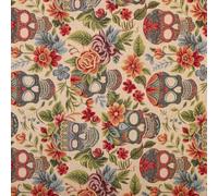 Kt KILOtela - Tela Tapicería, Jacquard Gobelino, Tapizar Sillas, Cojines, Cabecero, Sofá, Bolsos, Resistente al Desgaste, Costura, 100 cm Largo x 280 cm Ancho, Calaveras, Beige, 1 metro