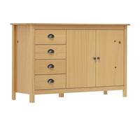 KTHLBRH Aparador de madera de pino de 130 cm, color marrón miel, 2 puertas, 4 cajones