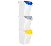KTHLBRH Cubo de basura apilable con tapa, 3 unidades, color blanco, 120 L, plástico PP, cubo de basura para el hogar y el almacenamiento de jardín