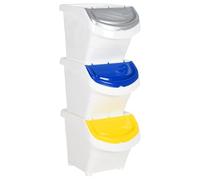 KTHLBRH Cubo de basura apilable con tapa, 3 unidades, color blanco, PP, 78 litros, para el almacenamiento del hogar