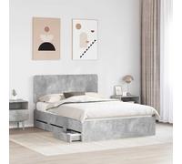 KTHLBRH Estructura de cama con cajones gris cemento 160 x 200 cm | Madera ingenierizada, 6 cajones ocultos, láminas resistentes, fácil montaje