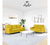 KTHLBRH Juego de 2 sofás de terciopelo amarillo con 4 cojines | 2 plazas de 137 cm, 3 plazas de 197 cm, marco de metal, espuma, diseño moderno