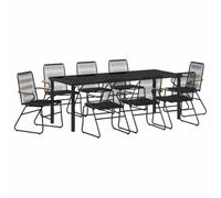 KTHLBRH Juego de comedor para jardín, 9 piezas, negro, mesa y 4 sillas de | Mesa rectangular de 140 x 70 x 73 cm, sillas de 58 x 59 x 85,5 cm, acero con recubrimiento en polvo, para jardines y terrazas