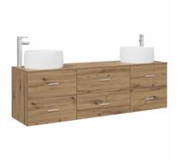 KTHLBRH Juego de muebles de baño 3 piezas roble artesanal con lavabo | Madera de ingeniería, 6 cajones, tiradores plateados, montaje en pared, uso interior
