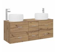 KTHLBRH Juego de muebles de baño 3 piezas roble artesanal madera | Diseño suspendido, 6 cajones, montaje en pared, uso interior, tirador plateado