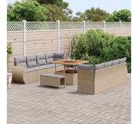 KTHLBRH Juego de sofá de jardín de 11 piezas, color beige | Modular, Durable, Con Contenedor, Cojines con Cremallera, Marco de Acero