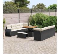 KTHLBRH Juego de sofá de jardín de 11 piezas, color negro, polirratán | Modular, Durable, Con Contenedor, Cojines Con Cremallera, Para Terraza