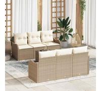 KTHLBRH Juego de sofás modulares de ratán para patio y jardín con espacio de almacenamiento integrado y sofá de jardín con mesa de cristal de seguridad en 7 partes, resistente a la intemperie