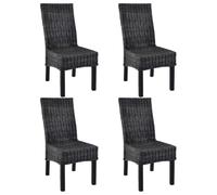 KTHLBRH Sillas de comedor 4 PCS. Negro Kubu ratán y madera de mango | Auténtico mimbre de ratán Kubu, marco de madera de mango, diseño sencillo, asiento fácil de limpiar, soporta hasta 110 kg