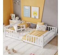 Ktipm Cama Infantil Montessori 140x200 cm con Barrera, Blanco | Cama Bebe Niño Niña de Suelo, Camas Infantiles con Estructura de Madera, Sin Colchón