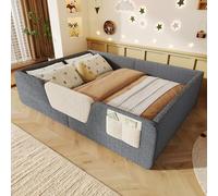 Ktipm Cama Montessori Tapizada 140x190 cm Camas Infantiles con Barandilla Desmontable y Bolsa de Almacenamiento, Cama Criança Bebe Niño y Niña, Cama Cuna, Terciopelo, Sin Colchón, Gris