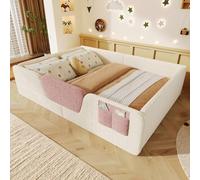Ktipm Cama Montessori Tapizada 140x190 cm Camas Infantiles con Barandilla Desmontable y Bolsa de Almacenamiento, Cama Criança Bebe Niño y Niña, Cama Cuna, Terciopelo, Sin Colchón, Beige