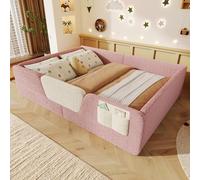 Ktipm Cama Montessori Tapizada 140x190 cm Camas Infantiles con Barandilla Desmontable y Bolsa de Almacenamiento, Cama Criança Bebe Niño y Niña, Cama Cuna, Terciopelo, Sin Colchón, Rosa