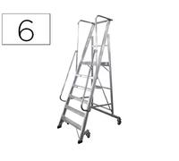 Ktl Escalera móvil de aluminio con plataforma y guardacuerpos serie 2XL-S, 6 peldaños