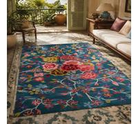KTYUTJDH Alfombra antideslizante lavable, rectangular, 70 x 140 cm, floral, azul, rojo, rosa, amarillo, morado, blanco, alfombra para sala de estar, lavandería, cocina, pasillo, alfombra de pasillo