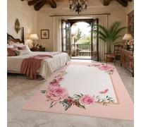 KTYUTJDH Alfombra lavable a máquina, rectangular, 90 x 100 cm, floral, moderna, rosa, verde y rojo, alfombras para sala de estar, dormitorio, cuarto de servicio, alfombra de suelo, decoración de sofá