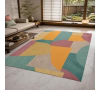 KTYUTJDH Alfombra lavable a máquina, rectangular, 90 x 100 cm, geométrica abstracta, naranja, verde, beige, rosa, alfombras para sala de estar, dormitorio, cuarto de servicio, alfombra de suelo