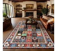 KTYUTJDH Alfombra lavable a máquina, rectangular, 90 x 100 cm, vintage, rojo, azul, marrón, negro, naranja, verde, alfombras para sala de estar, dormitorio, cuarto de servicio, alfombra de suelo
