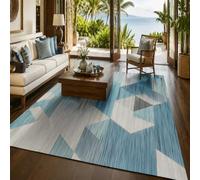 KTYUTJDH Alfombra rectangular para debajo del aparador, 80 x 120 cm, moderna, geométrica azul, gris y beis, lavable, alfombra de pasillo o apartamento, alfombra decorativa de entrada,