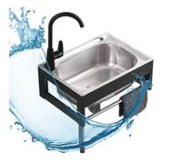 KUANGGE Fregadero de Pared Rectangular para Restaurante Comercial con Unidad de escurridor y Grifo, Fregadero de Acero Inoxidable de un Solo tazón para Garaje al Aire Libre, Cocina de Restaurante c