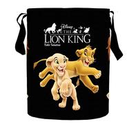 Kuber Industries Disney - Cesta plegable redonda de tela no tejida con estampado del Rey León, cesta de almacenamiento de juguetes, cesta de almacenamiento de tela con asas, 45 litros (negro