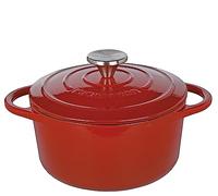 Küchenprofi Cacerola de hierro fundido con tapa, color rojo y negro interior, 20 cm, cacerola holandesa, horno holandés, sartén esmaltada, para todo tipo de fuegos (incluye inducción), para guisar,